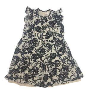 GB Girls Size 6 Black White Tropical Floral Tiered Dress Cotton Lined